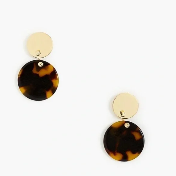 J.Crew Tortoise Shell Gold Double Circle Earrings Dangle Brown Black - Picture 1 of 3